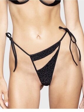 God Save Queens Black Mesh & Velvet Leopard Tie-Side Bikini Bottom
